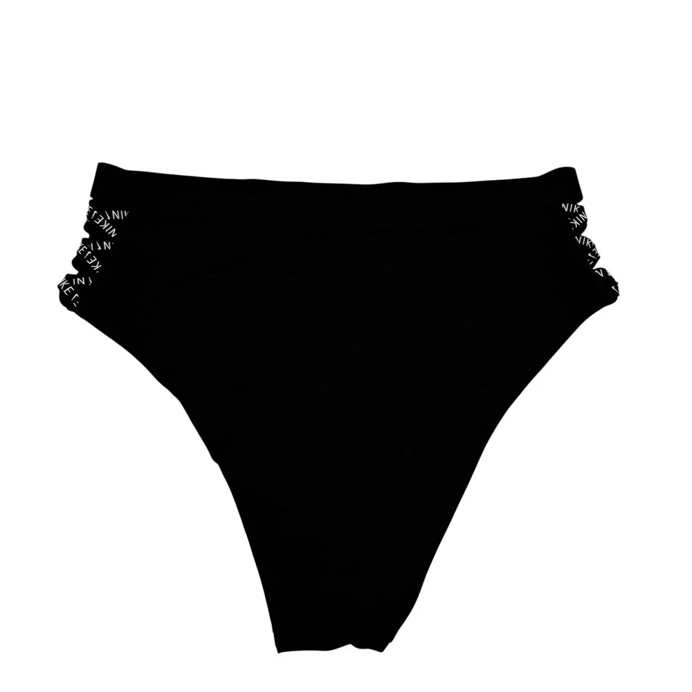 Nike Womens High Waist Lattice Side Swim Bikini Bottoms Black Size Medium NEW